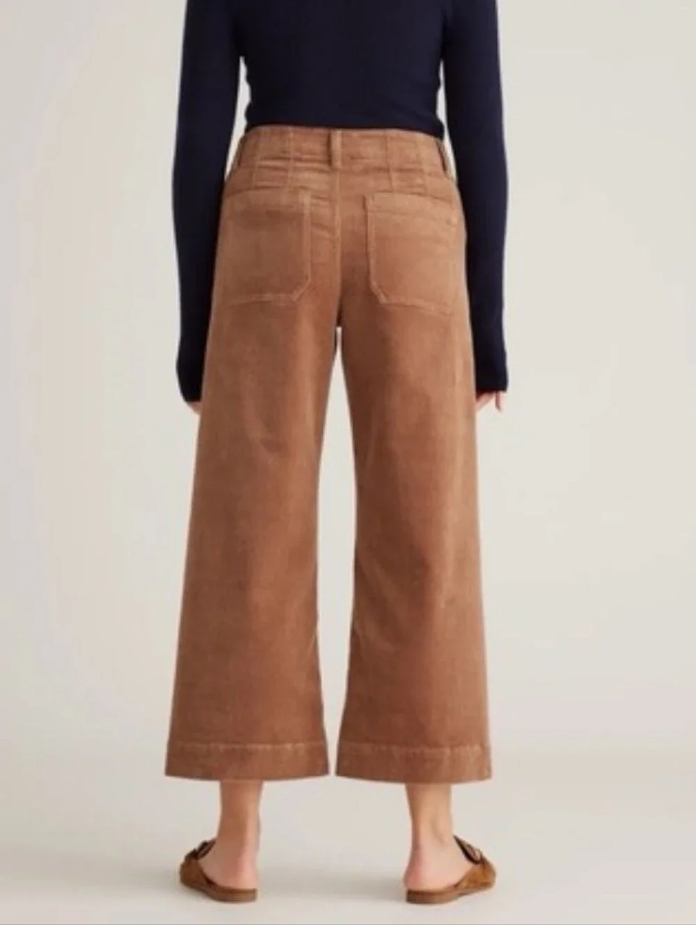 Quince Warm Brown Organic Stretch Corduroy Cropped Wide Leg Pants Size 12 - Picture 2 of 3